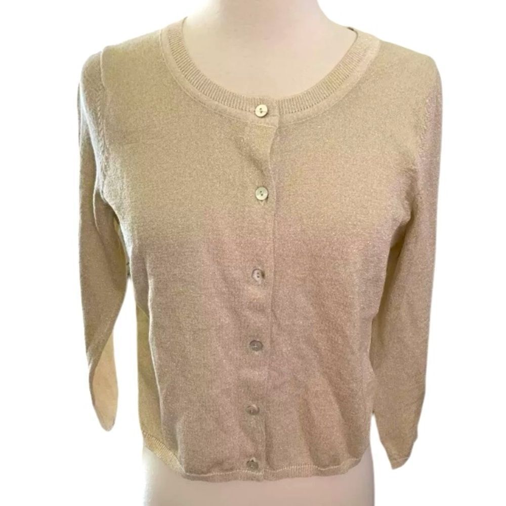 Anthropologie metallic, gold, and lace Cream Cardigan Sweater size small